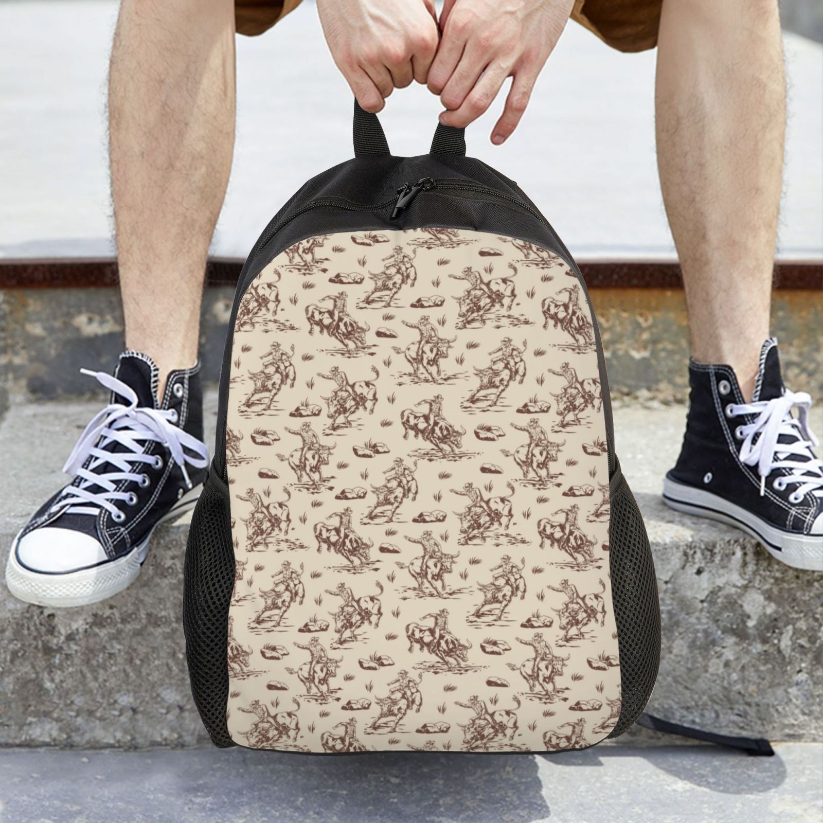 Horeoi Cowboy Sitting On Cow Back Print Waterproof 600D Oxford Laptop Backpack for School Travel Work - Lightweight Durable Bag with Adjustable Straps