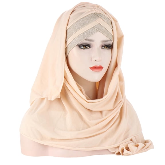 CXHEGBEJ Women's Eid Al Fitr Colored Forehead Bright Scarf Hat Muslim Headband Beige