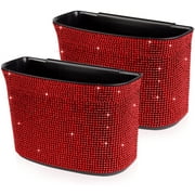 eing Car Trash Can Bling Crystal Auto Storage Pockets,100% Leak Proof Car Trash Container Bin Car Garbage Bag Hanging for Backside/Gearshift/Center Console,(2 - Pack, Red)