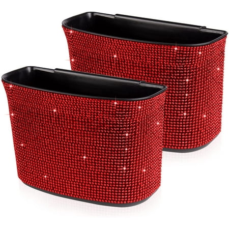 eing Car Trash Can Bling Crystal Auto Storage Pockets,100% Leak Proof Car Trash Container Bin Car Garbage Bag Hanging for Backside/Gearshift/Center Console,(2 - Pack, Red)