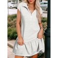 thumbnail image 5 of Womens Summer Oversized Sweatshirt Dress Casual Sleeveless Quarter Zip Ruffle Hem Pullover Mini Dresses Light Gray L, 5 of 9