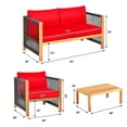 thumbnail image 2 of Gymax Ensemble de Conversation pour Patio Extérieur en Bois d'Acacia 4 Pcs avec Coussins Rouges, 2 of 9