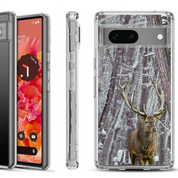 Shockproof Phone Case for Google Pixel 8a 5G, Hybrid Case Cover, by OneToughShield - Deer/Snow/Camo