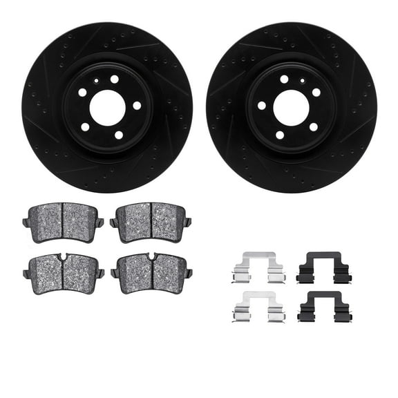 Dynamic Friction Company Rear Brake Rotors-Drilled and Slotted-Black with 5000 Advanced Brake Pads includes Hardware 8512-73090