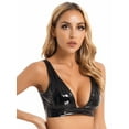 thumbnail image 3 of Sxiwei Women's Wet Look Pu Leather Bra Top Plunging Tank Crop Top Vest Bustier Rave Dance Bra Black XXL, 3 of 7