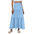 thumbnail image 5 of Dianli A Line Midi Skirt Elastic Waist Ruffled Ankle Length Wave Wrinkle Pleated Design Loose Fit Breathable Pull On Casual Everyday Travel Work To Weekend Maxi Skirt, 5 of 7
