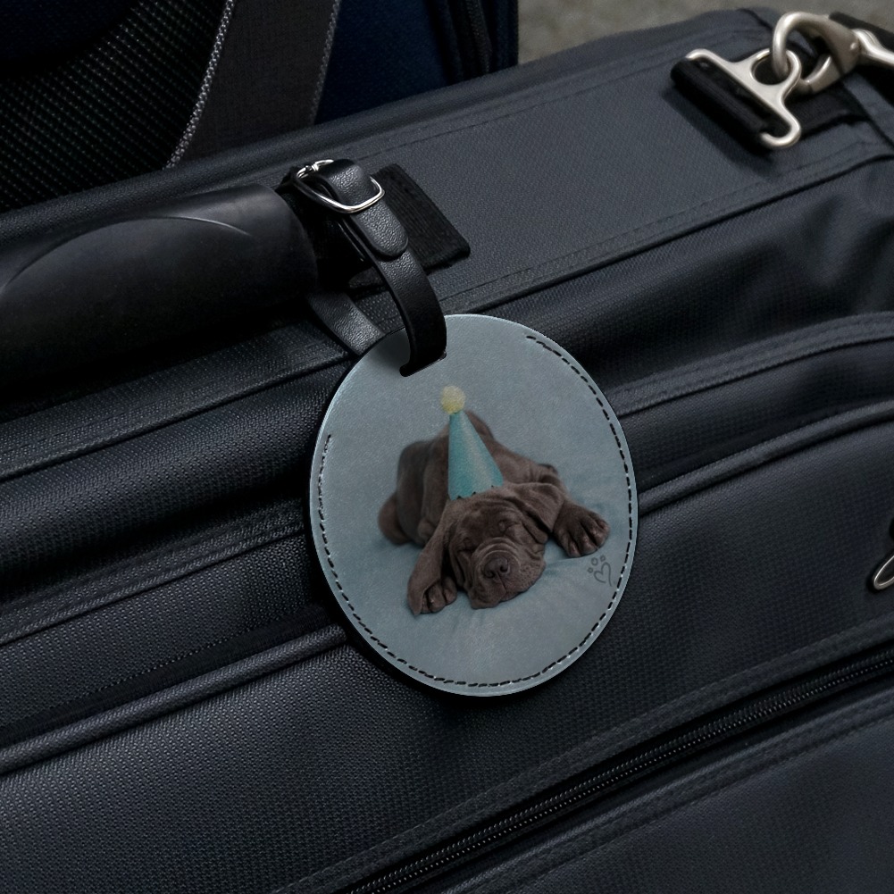 Neapolitan Mastiff Dog Puppy Blue Birthday Party Hat Round Leather Luggage Card Suitcase Carry-On ID Tag - image 5 of 8