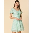 thumbnail image 2 of Vestido de Gasa con cuello En V y Manga con Volantes Florales Allegra K Verde claro S, 2 of 6