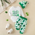 thumbnail image 2 of CAICJ98 St Patricks Day Baby Boy Outfit Long Sleeve Romper Onesie Clover Pants Hat 3Pcs Clothes Set (White,6-9 Months), 2 of 7