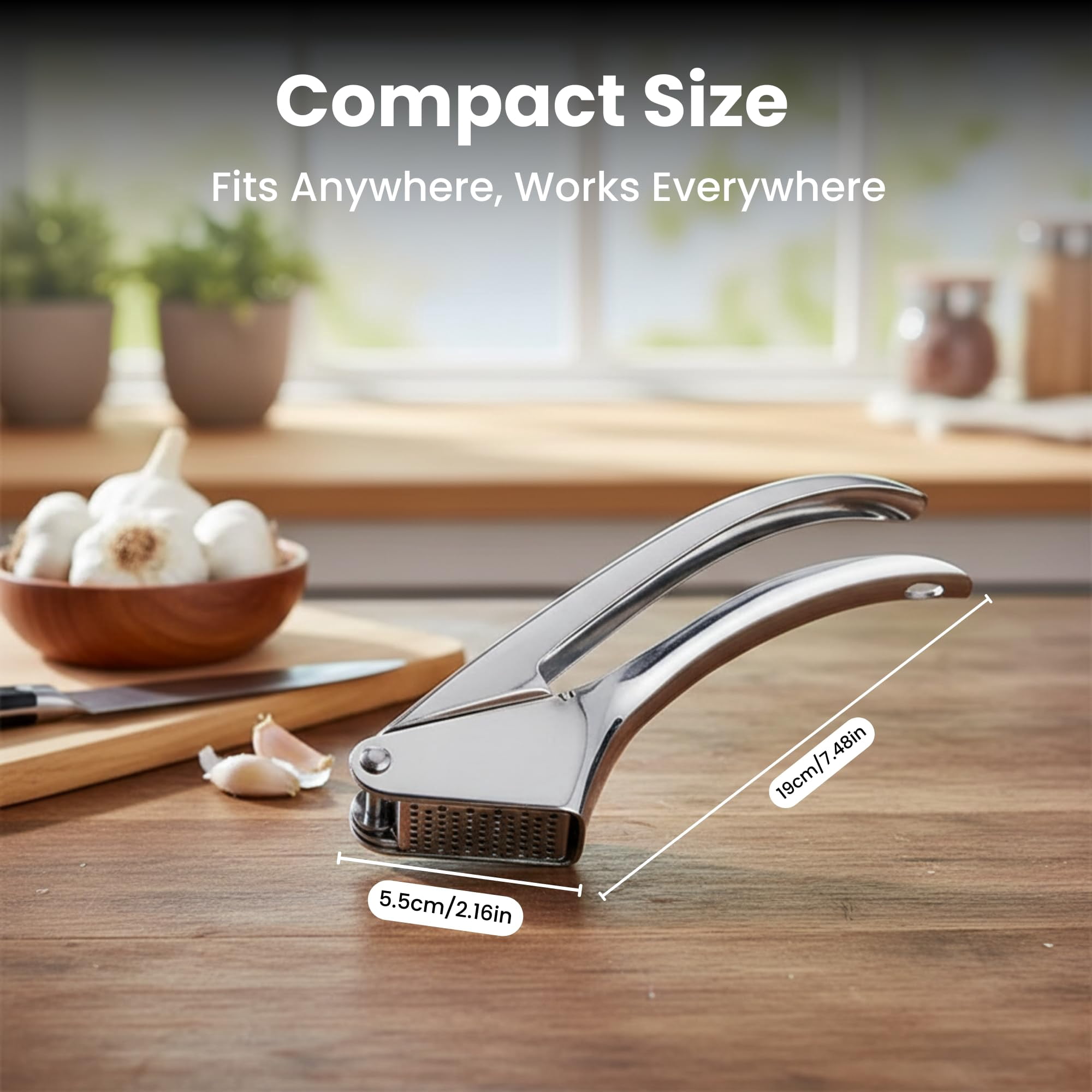 Garlic Press Stainless Steel - Heavy Duty No-peel & Mincer  High Capacity Chamber Rust-free 304 Easy Clean Dishwasher Safe Clove Hand