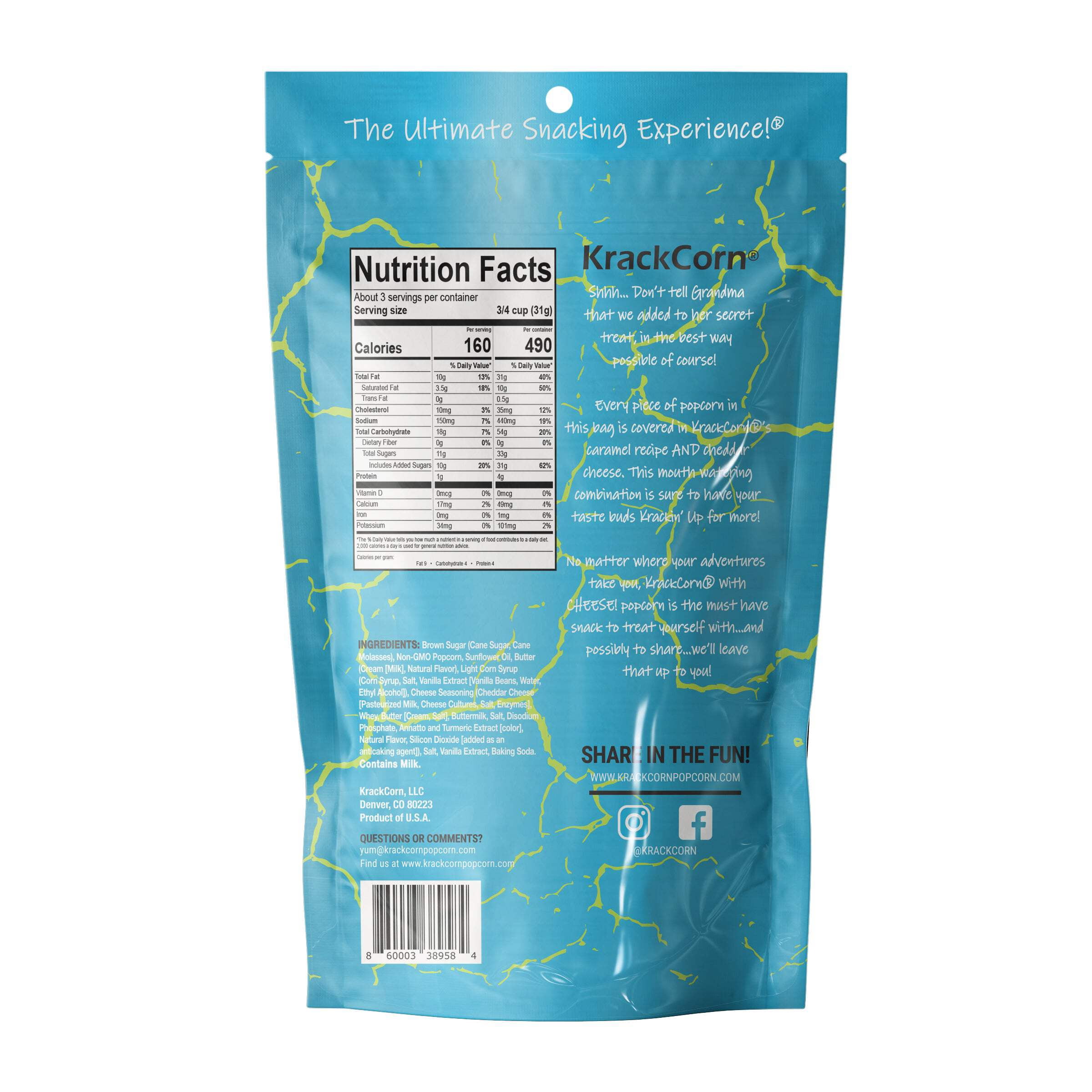 KrackCorn® Popcorn With Cheese! 3.25oz Personal Size - 6 pack