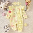 thumbnail image 2 of Karoyedx Newborn Girl Clothes Newborn Baby Girl Coming Home Outfit Ruffle Romper Cute Ribbed Knit Jumpsuit Winter Clothes and Headband Yellow Size,0-3 Months, 2 of 9