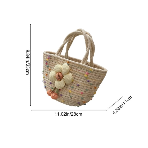 ToyKingdee Casual Woven Tote Bag with Embroidered Floral Accent, Lightweight Handbag for Daily Use