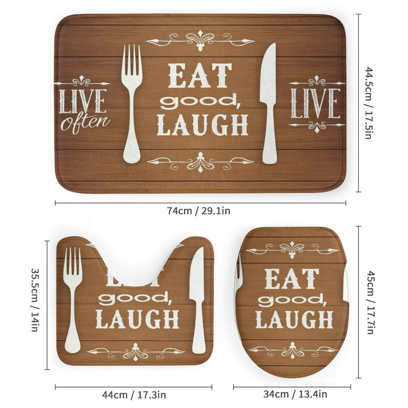 Live Eat Laugh Art Print Shower Curtain Waterproof Bathroom Curtain Set with Hooks Home Decor Bathroom Curtains 4pcs