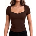 thumbnail image 4 of TEAJOPSUU Womens Summer Tops Sweetheart Neck Short Sleeve Activewear T Shirts Form Fitting Shapewear Tees Coffee, 4 of 7