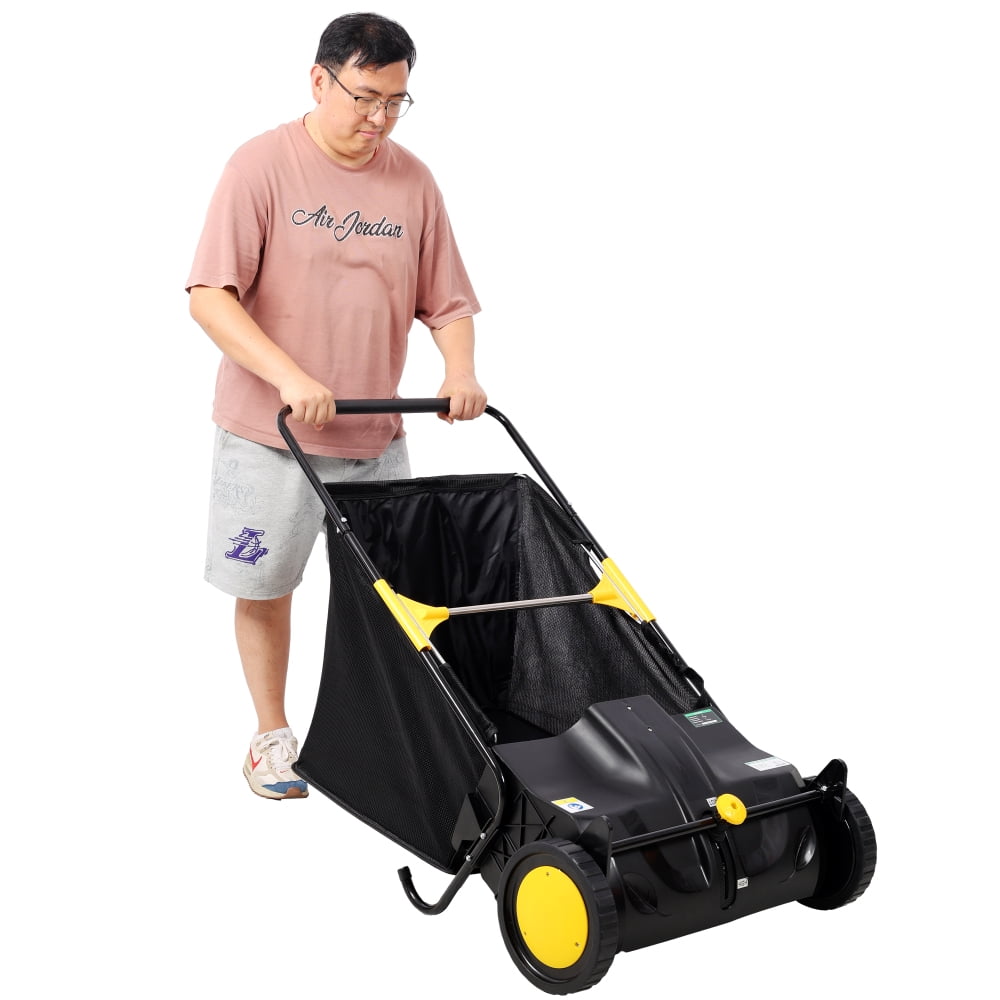 NOBOLEA 21" Hand Push Lawn Sweeper, 3.5 Cu Ft Leaf & Grass Collector with 4 Brushes, Adjustable Height Yard Sweeper for Dry Leaves Cleanup