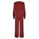 thumbnail image 4 of Gibobby Pantalones cortos Mono recto de patchwork de de red sexy con cintura fruncida y cuello en V de color sólido para mujer(Rojo， L), 4 of 5