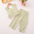 thumbnail image 5 of Loopsun Toddler Girls Round Neck Tank Top with Stripe Ruffle Sleeve Cami and Pants Casual Summer Outfit Green, 6-7 Years, 5 of 5