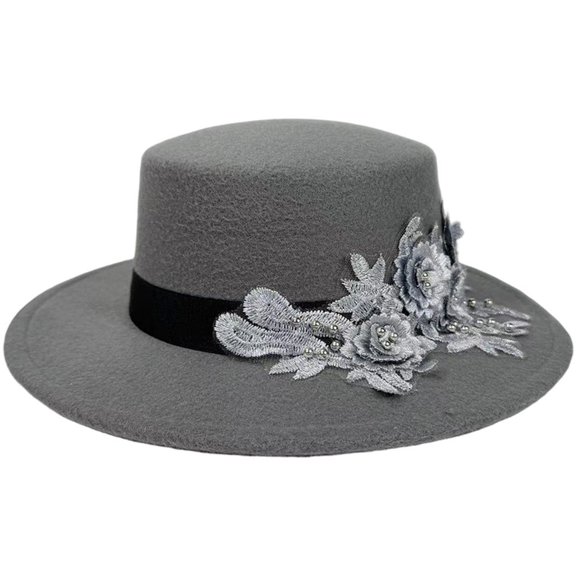 Slccxzc Elegant Fedora Hat with Floral Embellishment Retro Wide Brim Hat Panama Floppy Cap for Wedding Race Banquet Tea Parties