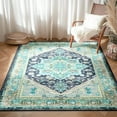 thumbnail image 5 of 3'x5' Area Rugs, Machine Washable Non Slip Area Rug for Kitchen, Soft Low Pile Vintage Print Pattern Indoor Bathroom Thin Carpet, Blue & Green, 5 of 5