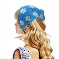 thumbnail image 2 of Unique Bargains 2 Pcs Triangle Bandana Knitted Turban Crochet Hair Scarf for Women Blue Beige, 2 of 5