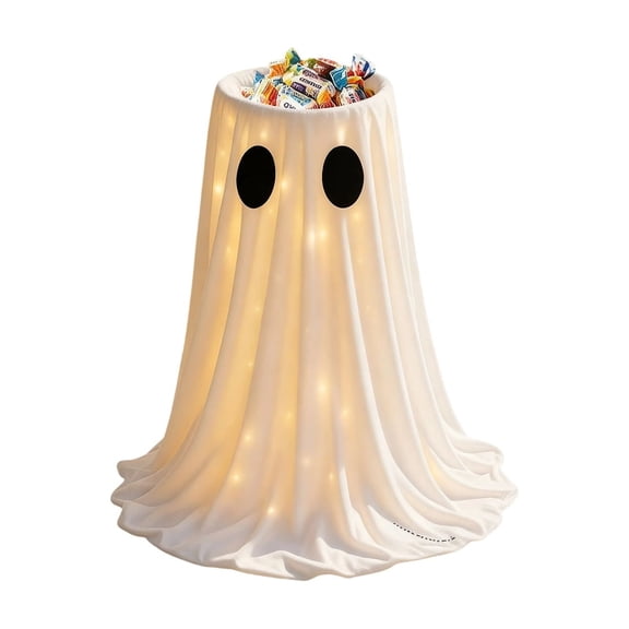 Decorr 30" Light Up Ghost Halloween Candy Bowl, Fabric Ghost Statue with LED String Lights, Large Spooky Ghost Treat Holder,Halloween Decorations for Indoor Outdoor Porch Lawn Front Door