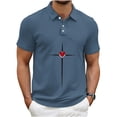 thumbnail image 2 of Ceisia Men's Short Sleeve Vintage Polo Shirt Fashion Print Waffle Knit Half Button Casual Soft Collared Everyday Top Gifts for Father Blue 1X, 2 of 4