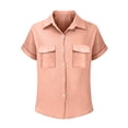 thumbnail image 5 of STETMN Women's Cotton Gauze Blouse Casual Roll Short Sleeve Shirt Collared Button Down Shirts with Pockets for Officewear, 5 of 6