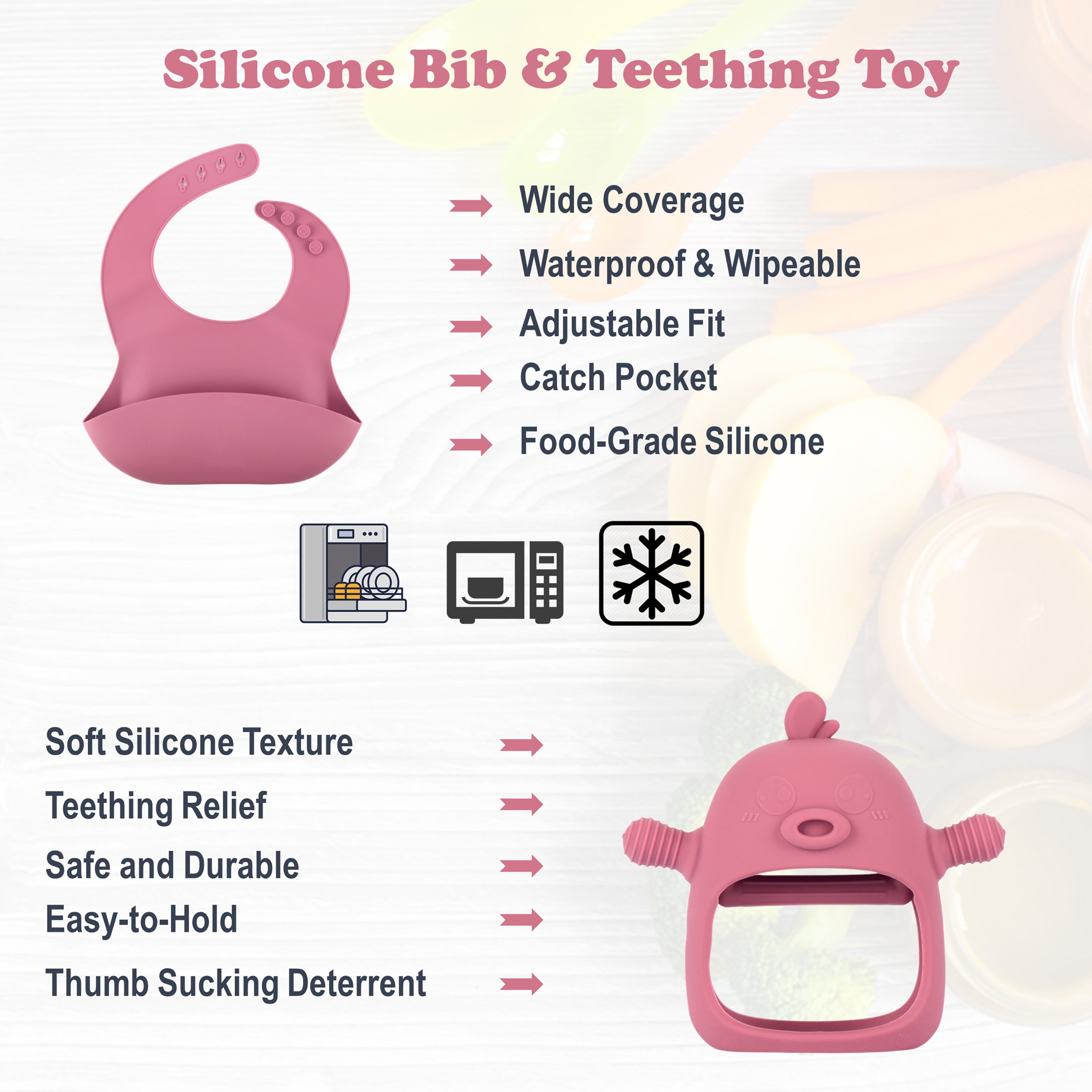 SnugBug 12-Piece Silicone Baby Bib Set with Sippy Cup, Plates, Bowl and Teething Toy