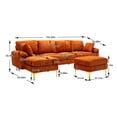 thumbnail image 6 of U-shaped Sectional Sofa Set with Removable Ottoman, Modern Modular Sofa Couch with 2 Pillows and Padded Back Cushion for Living Room Bedroom Office, Orange, 6 of 7