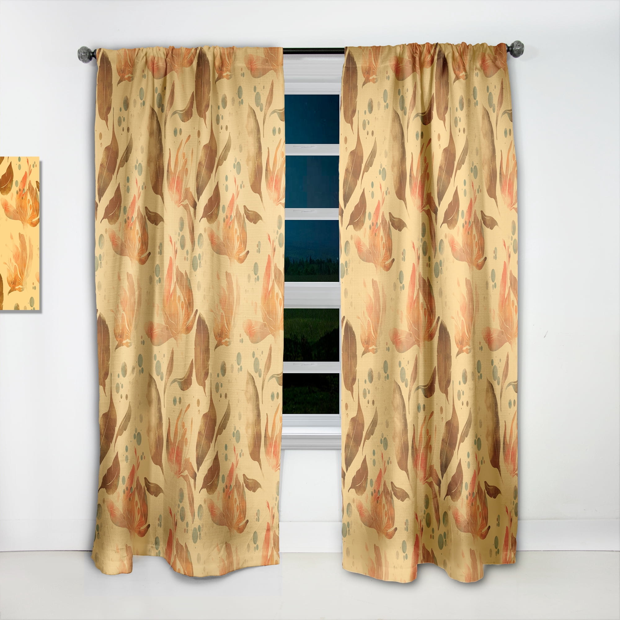 Designart 'Leaves Tea and Flowers' Bohemian & Eclectic Curtain Panel
