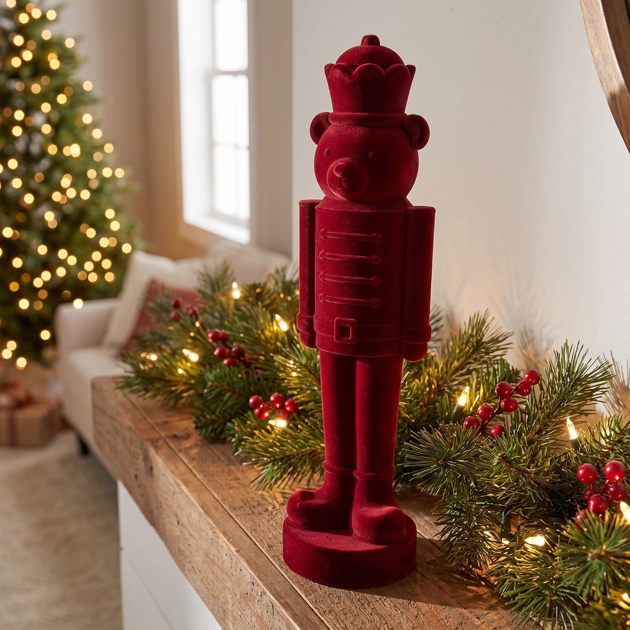 Velvet-Feel Nutcracker Bear Christmas Decoration, Red, 14", by Holiday Time