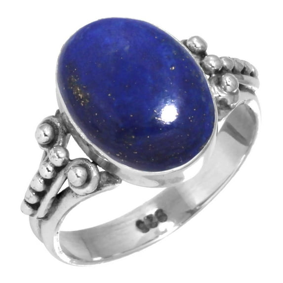 925 Silver Ring For Women - Teens Blue Genuine Lapis Lazuli Stone Silver Ring Size 10 September Birthstone Elegant Silver Ring Size 10 Gift For Ladies On Engagement 925 Gemstone Silver Jewelry