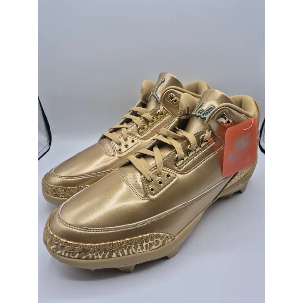 Jo r-dan Retro 3 Force Savage Gold Mens Sz 16 Football Cleats HF5579-700 UCLA PE