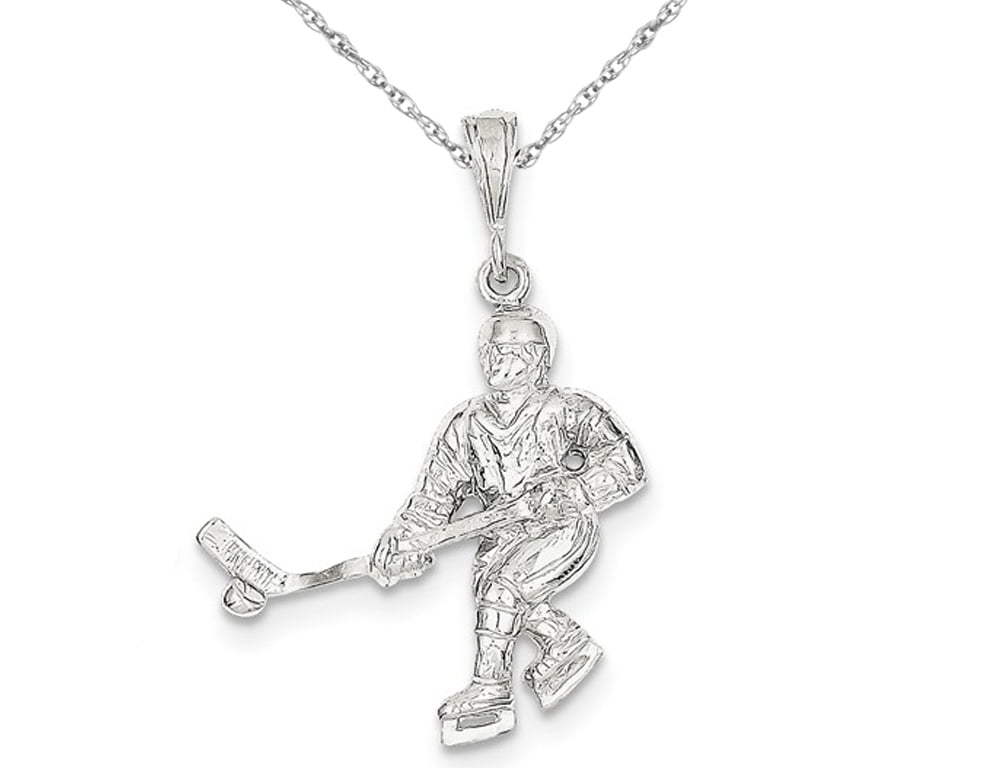 Sterling Silver Antiqued Hockey Player Pendant Necklace with Chain