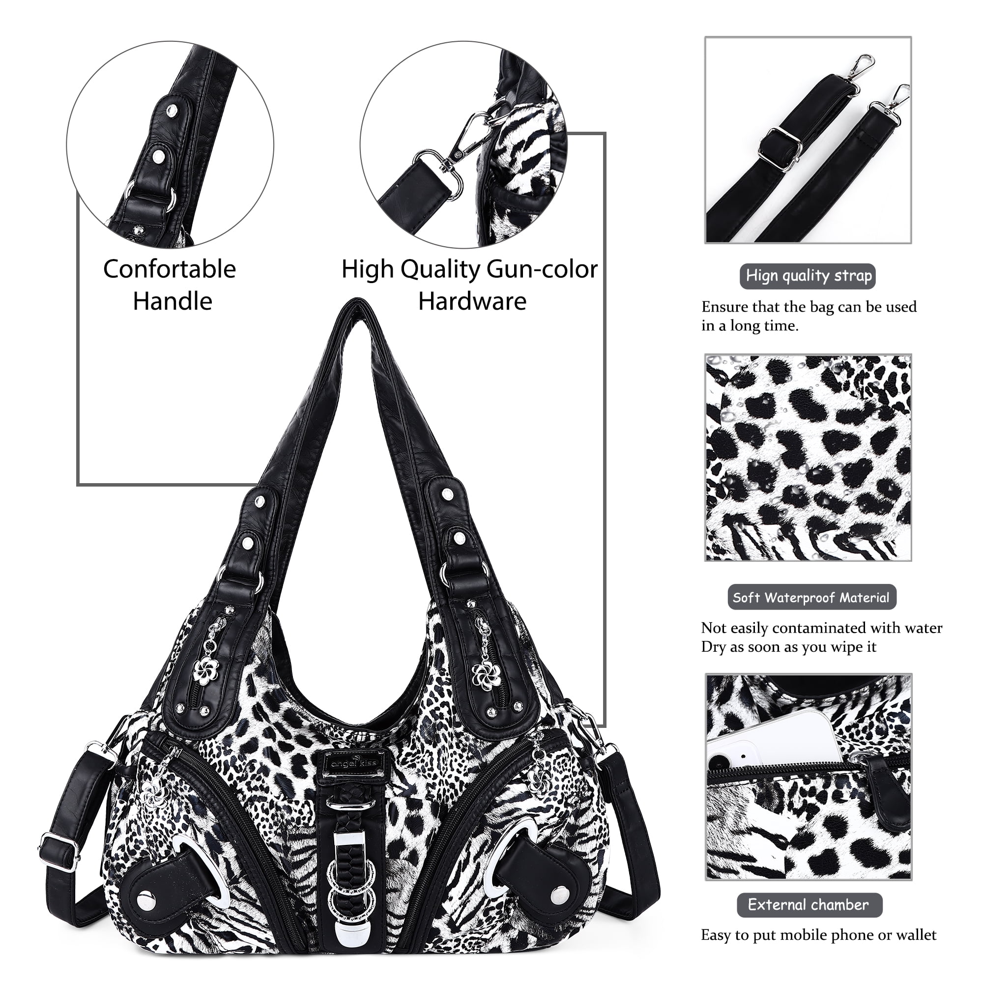 Angelkiss Hobo Shouder Purses for Women Crossbody Bag with Adjustable Long Straps Ultra Soft with Multiple Pockets