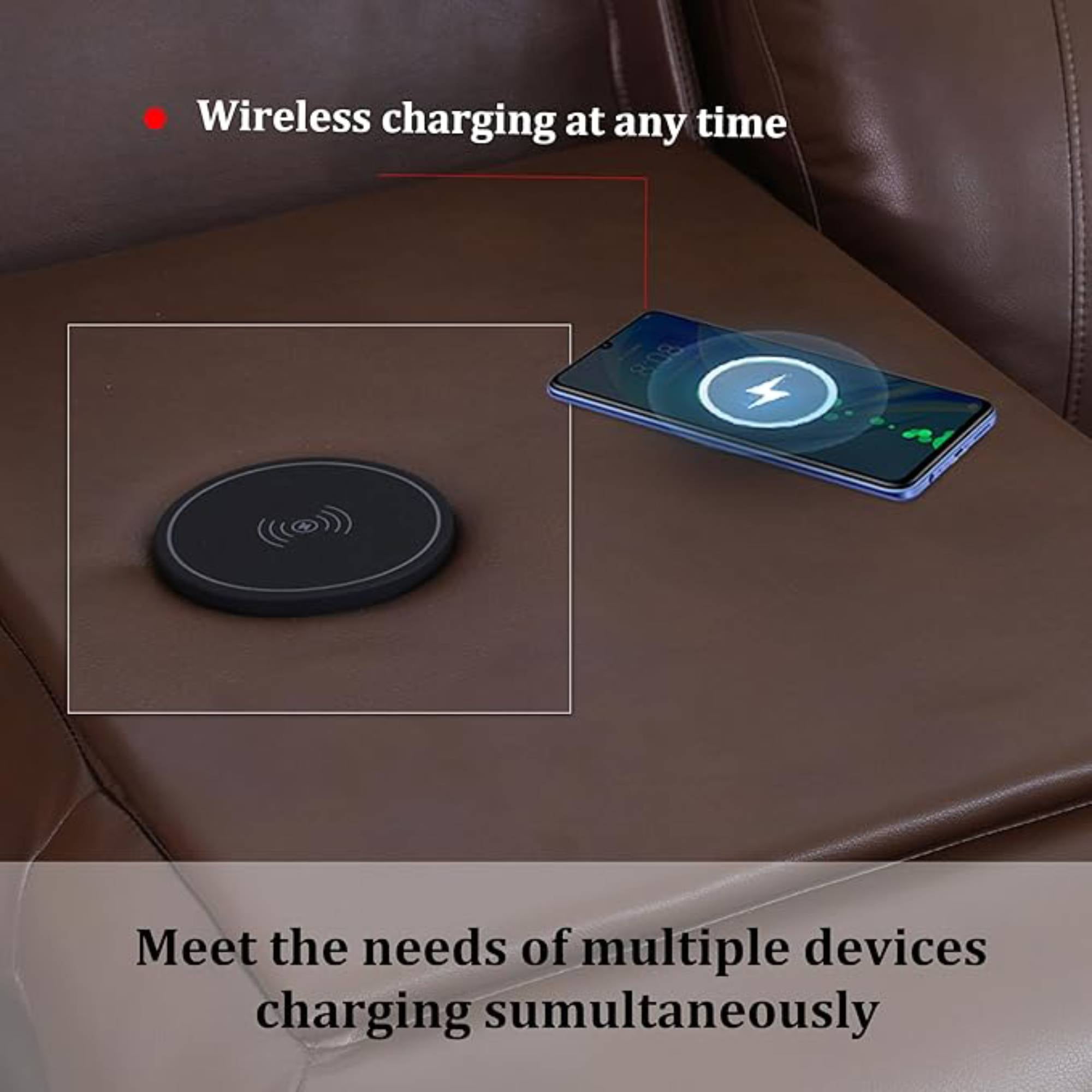 Electric Recliner Sofa Chair Leather Power Recliner Couches with Wireless Charger, USB Ports for Adults Living Room, Brown