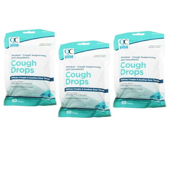 3 Pack Quality Choice Cough Drops Menthol Eucalyptus 30 Count Each