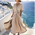 thumbnail image 2 of Byworldtasic Womens Elegant Dress Casual Solid Color Loose Beach Vacation Half Sleeved V-Neck Long Dress, 2 of 6