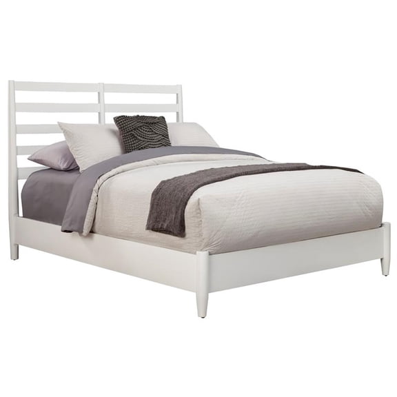 Alpine Furniture Flynn Queen Wood Bed in with Slat Back Headboard in White