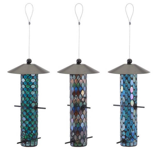 Joliet Mosaic Glass Bird Feeders Ast 3