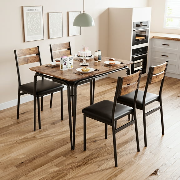 Garvee Space-Saving 5-Piece Dining Table Set for 4 – Modern Rectangular Table with 4 Soft Cushioned Upholstered Chairs – Perfect for Small Spaces, Apartments, Breakfast Nooks – Vintage