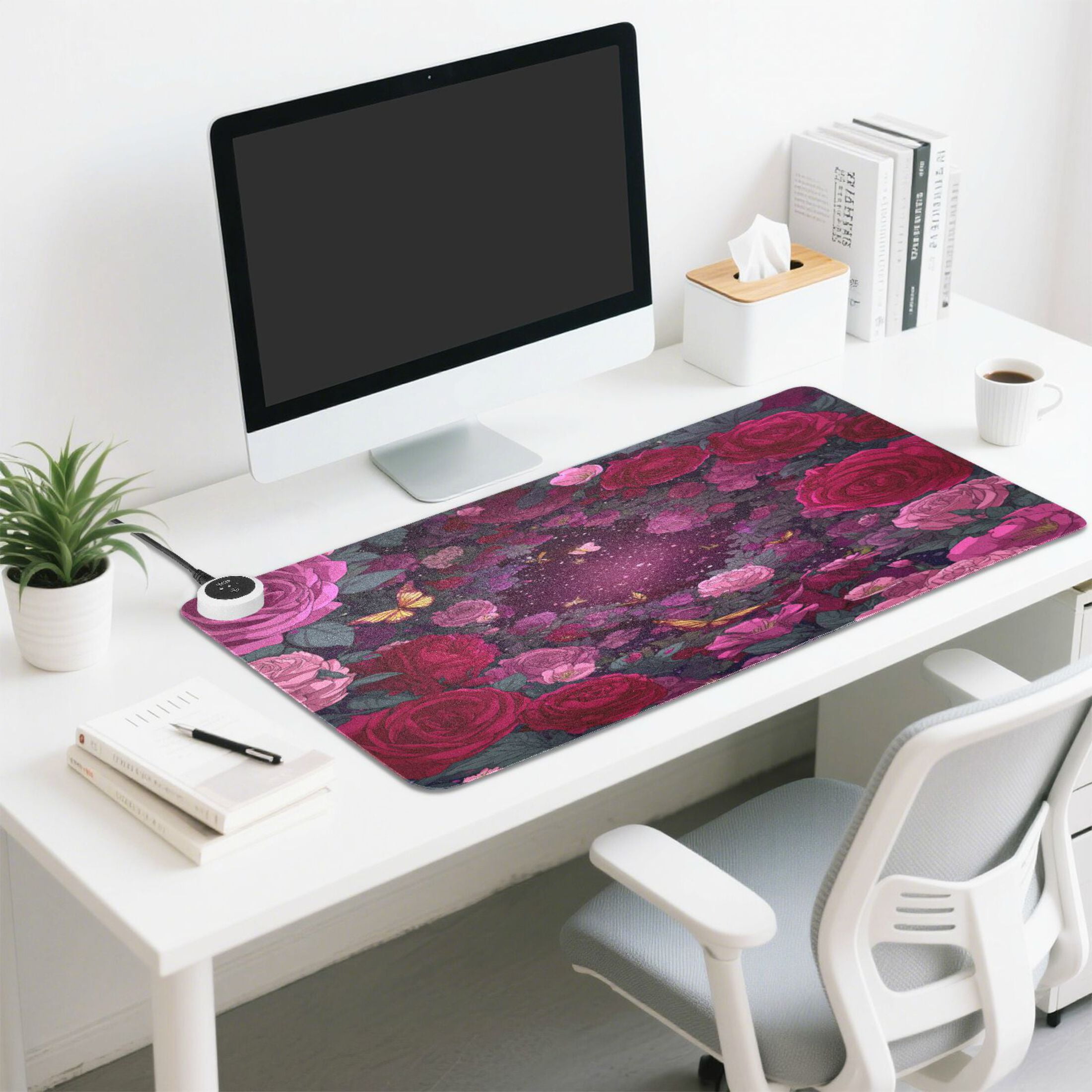 Wobogo Galaxy Rose Heated Mouse Pad Extra-Large Desk Mat With 3 Heating Levels and 3-hour Auto Shut-Off Protection Ideal for Computer Keyboards Home Office Hand-warming Essential 31.5in × 13in