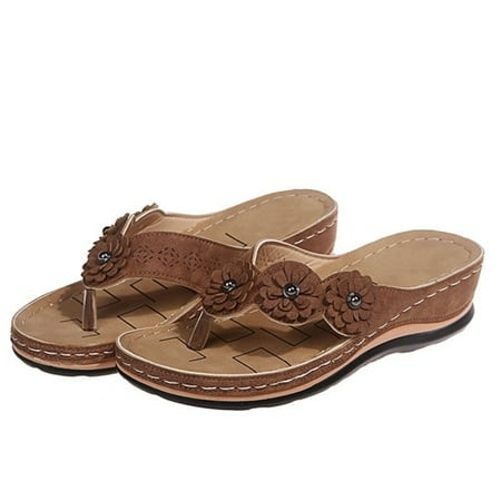 

Woman Slippers 2022 Summer Flower Women Vintage Flip Flop Ladies Wedges Comfortable Casual Shoes Female Sewing