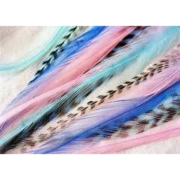 Sexy Sparkles 7-10 Mermaid Real Feathers for Hair Extension with 2 Silicone Micro Beads - fluffy Feathers, 5 Feathers