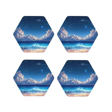 

Kdxio Starry Night Ocean View Funny Coasters 4 Pcs Leather Coasters Housewarming Gifts Protect Furniture from Water Marks Scratch and Damage