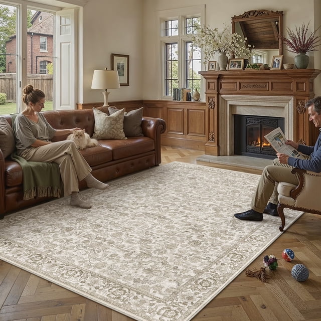 BERTHMEER 5'x7' Area Rugs for Living Room Bedroom Kitchen Rugs Non Slip Washable Brown Vintage Oriental Dorm Office Dining Room Distressed Throw Rugs