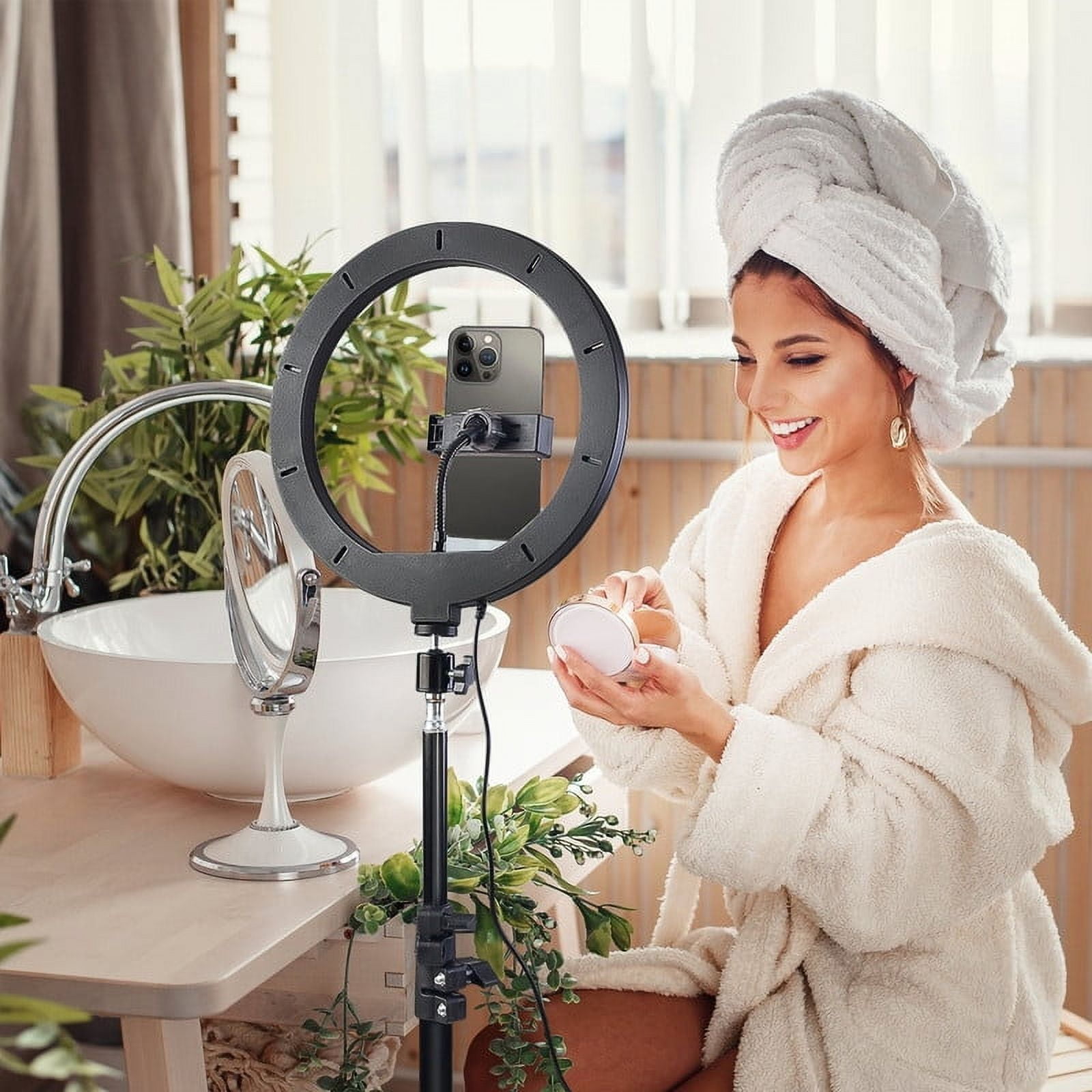 UEGOGO 10-inch Tri-Color Ring Light with a 43.3-inch Tripod and Phone Mount—an LED ring light designed specifically for selfies, perfect for TikTok and YouTube