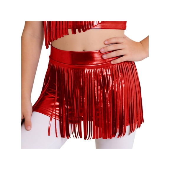 MSemis Kids Elastic Waistband Metallic Tassels Shorts Red 16