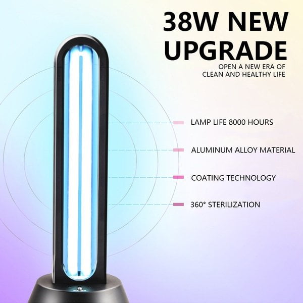 Ultraviolet Lamp Uvc Lamp Sterilizer, Uv Lamp Sanitizes And Disinfects  Every Room In Your Home 15/30/60 Minutes Ozone Free 220v 38w1pcs-black